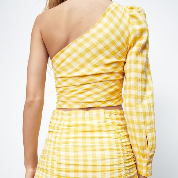 NWT - Zara Yellow Asymmetrical Gingham Cropped Top - Picture 5 of 5
